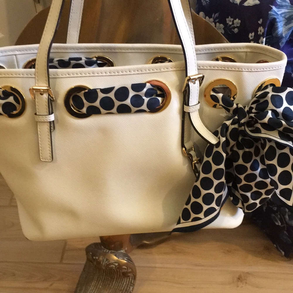Michael Kors Cream and Navy Tote Bag